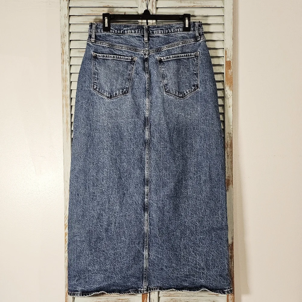 a.n.a. High Rise Denim Maxi Skirt Size 10 Modest Western Boho Prairie Jean Skirt - Picture 3 of 10